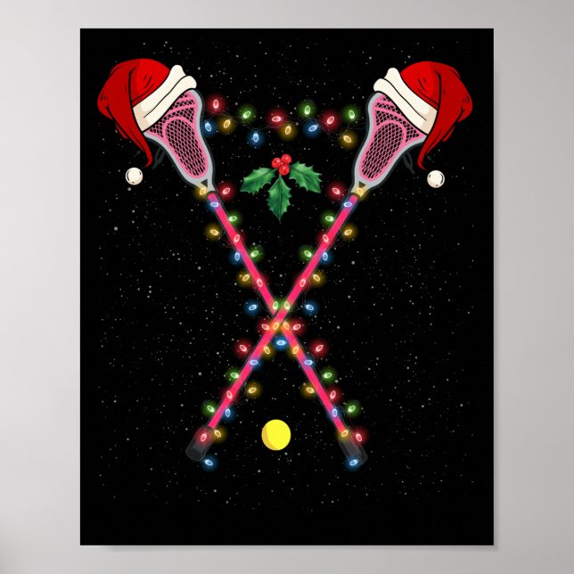 Lacrosse Santa Hat Christmas Lights Sport Poster (Framsidan)
