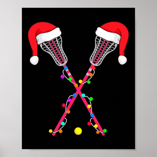 Lacrosse Santa Hat jul Ljus Funny Sport Xm Poster (Framsidan)