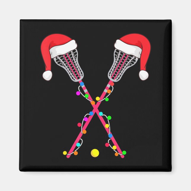 Lacrosse Santa Hat jul Ljus Roligt Sport Julafton Magnet (Framsidan)