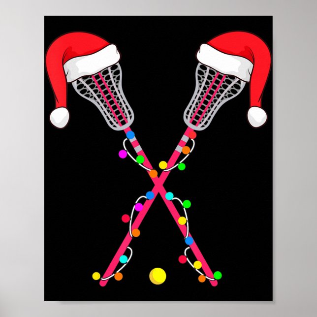 Lacrosse Santa Hat jul Ljus Roligt Sport Julafton Poster (Framsidan)