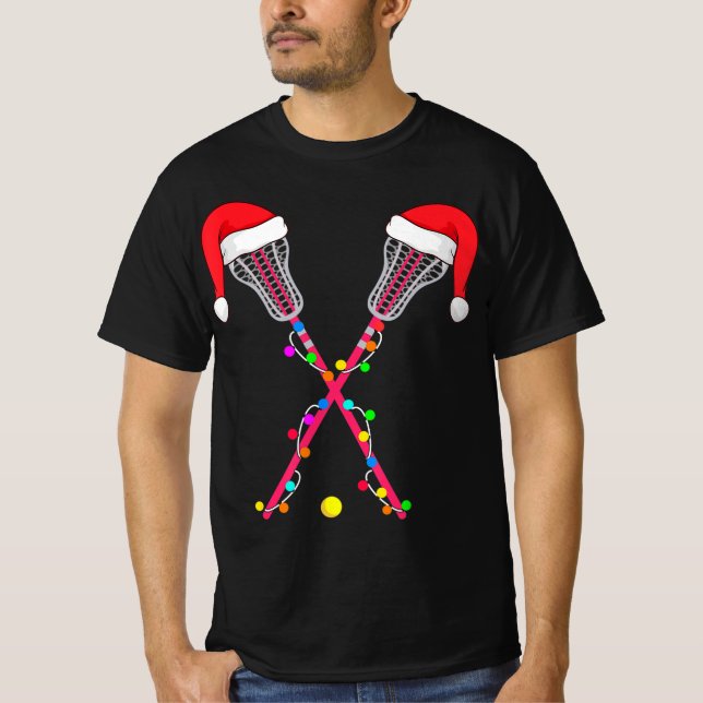 Lacrosse Santa Hat jul Ljus Roligt Sport Julafton T Shirt (Framsida)