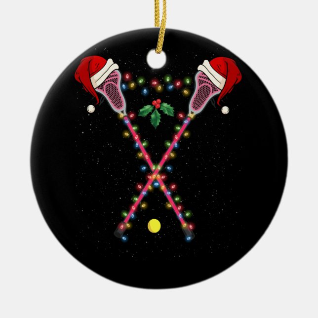 Lacrosse Santa Hat jul Ljus Sport Julgransprydnad Keramik (Framsidan)