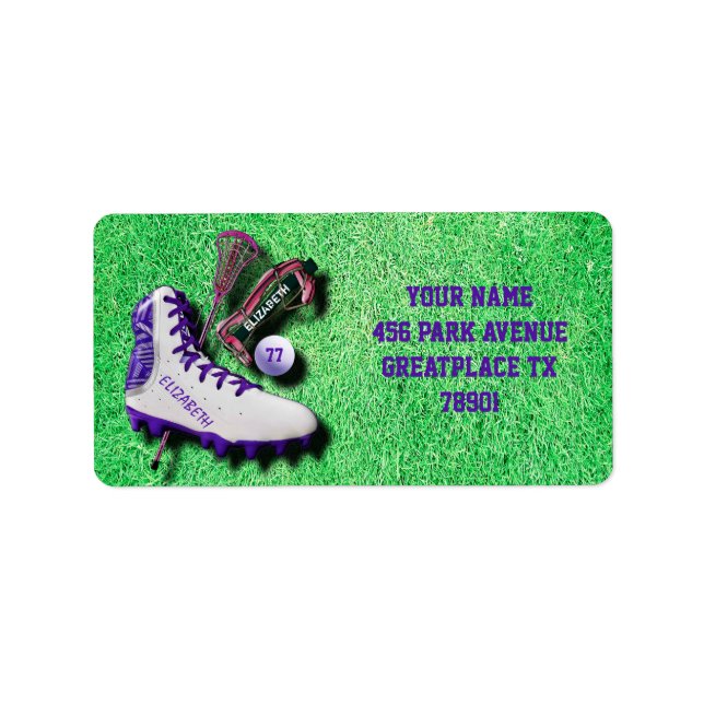Lacrosse Shoe Stick Öga Mask Boll med ditt namn Adressetikett (Framsidan)