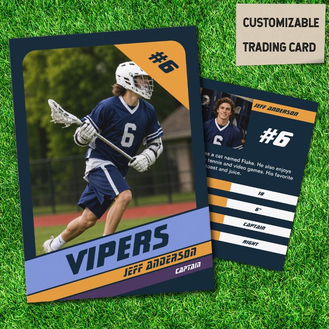 Lacrosse spelarkort i livfull violett (Celebrate Your Lacrosse Star with Custom Vibrant Violet Player Trading Cards )