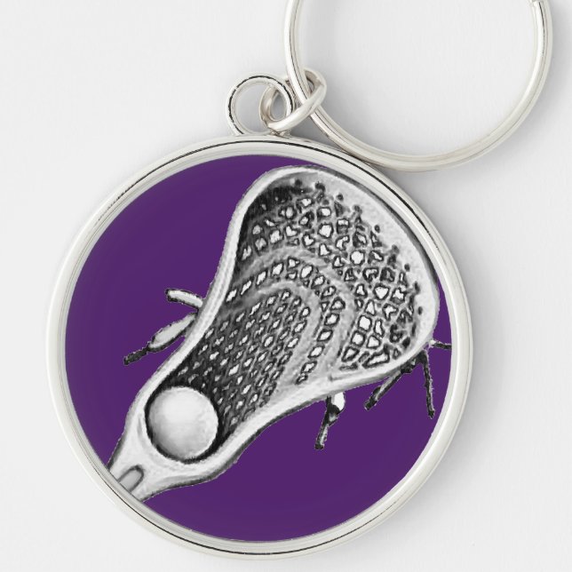 Lacrosse Sport Lila Rund Silverfärgad Nyckelring (Framsidan)