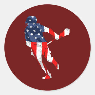 Lacrosse Sport USA Retro American Flagga 4th of Runt Klistermärke