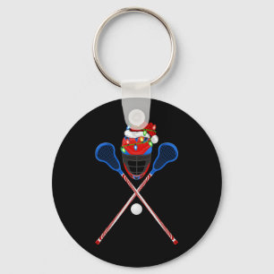 Lacrosse Sports Älskare Julafton Santa Hat Lacross Nyckelring