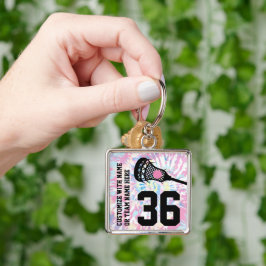 Lacrosse Sports Jersey Number Team Namn Girly Fyrkantig Silverfärgad Nyckelring