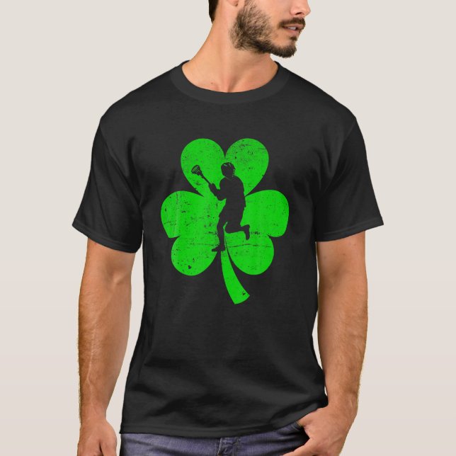 Lacrosse Sports St. Patrick's Day Retro Shamrock I T Shirt (Framsida)