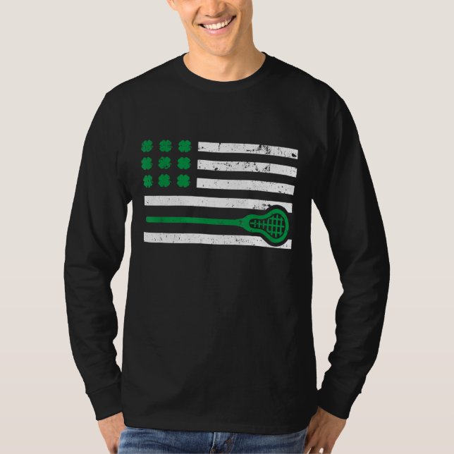 Lacrosse St patricks day Gift US American Flagga S T Shirt (Framsida)