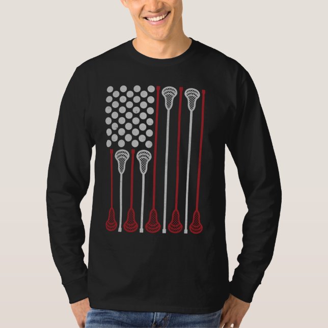 Lacrosse Stick American Flagga Lax Player T Shirt (Framsida)