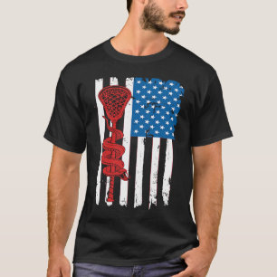 Lacrosse Stick & Arg Snake USA American Flagga Vin T Shirt