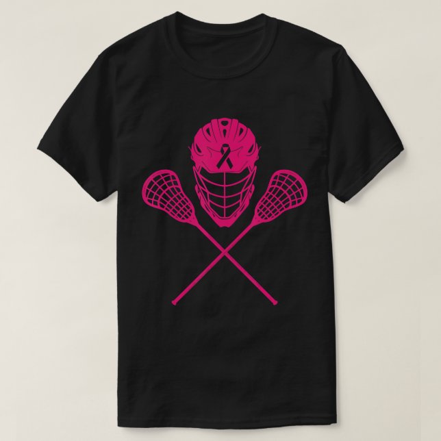 Lacrosse Stick Breast Cancer Awareness Coola Rosa  T Shirt (Design framsida)
