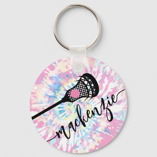 Lacrosse Stick Girly Tie Dye Nyckelring (Framsida)