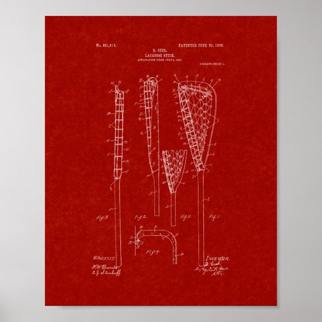 Lacrosse-stick Patent - Burgundy Red Poster (Framsidan)