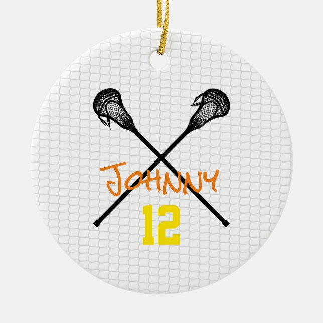 Lacrosse Sticks Net Namn Number-sportpojkar Julgransprydnad Keramik (Framsidan)