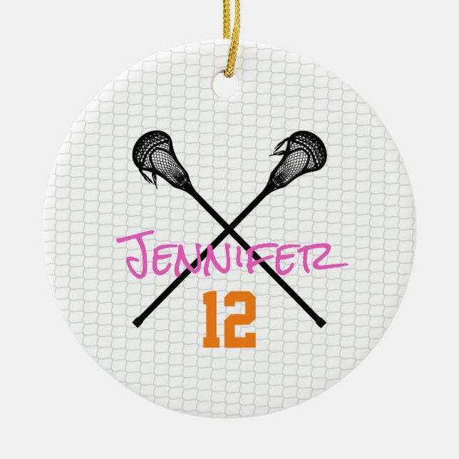 Lacrosse Sticks Net Namn Number Sports Girls Julgransprydnad Keramik (Framsidan)