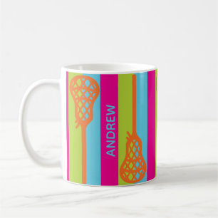 Lacrosse Sticks och Rand i Bright Färg Retro Kaffemugg