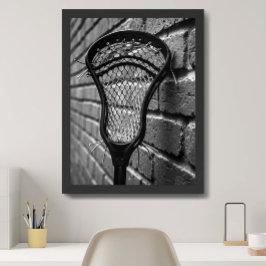 Lacrosse Svart och Vitt Tegelvägg Foto Poster