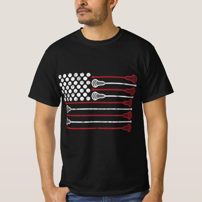 Lacrosse USA Flag Lax  T Shirt (Framsida)