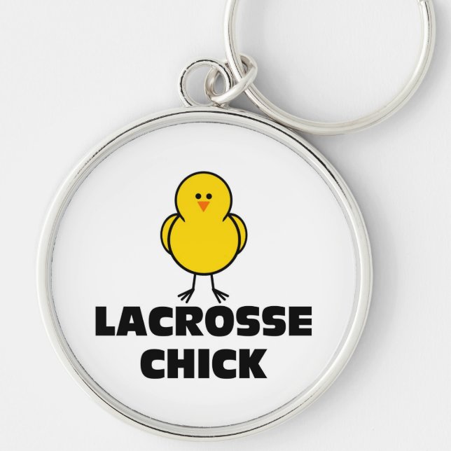 Lacrossechick Rund Silverfärgad Nyckelring (Framsidan)