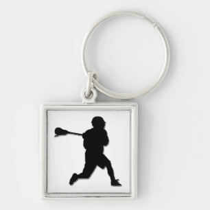 Lacrossespelare Keychain Fyrkantig Silverfärgad Nyckelring