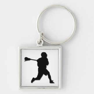 Lacrossespelare Keychain Fyrkantig Silverfärgad Nyckelring
