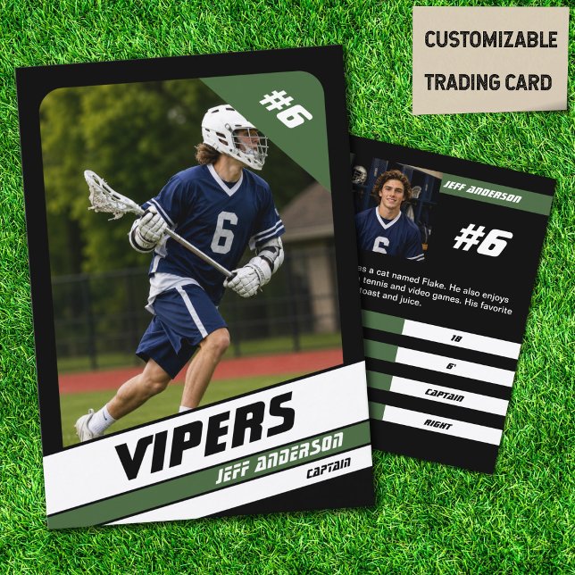 Lacrossespelarens byteskort Vibrant Grön Svart (Custom green & black lacrosse trading cards personalized with your favorite player)