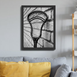 Lacrossestick huvud svart vit tegelvägg poster