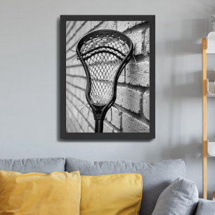 Lacrossestick huvud svart vit tegelvägg poster