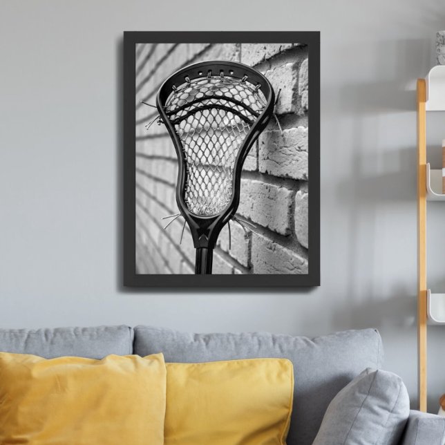 Lacrossestick huvud svart vit tegelvägg poster (Skapare uppladdad)