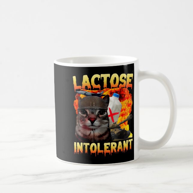 Lactose Intolerant Silly Cat Meme Funny Saying Cat Kaffemugg (Höger)