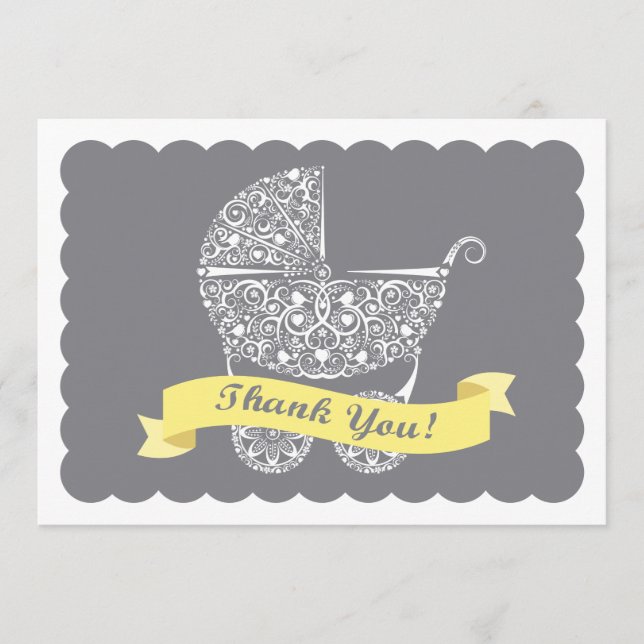 Lacy Baby Carriage Tackkort Gult Anteckningskort (Framsida)