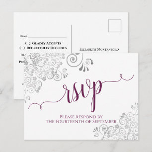 Lacy Calligraphy Magenta & White Bröllop OSA Vykort