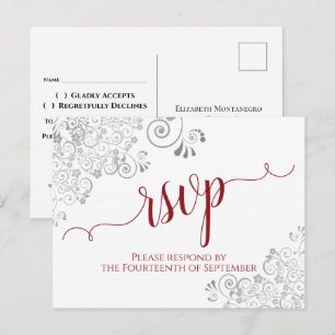 Lacy Calligraphy Red & White Bröllop OSA Vykort