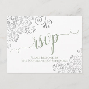 Lacy Calligraphy Sage Grönt White Bröllop OSA Vykort