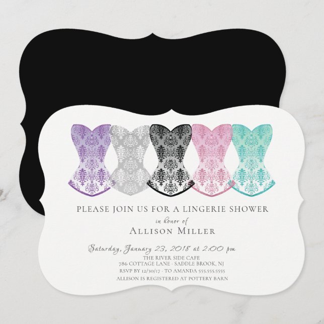 Lacy Corset Lingerie Shower Inbjudningar (Fram/baksida)