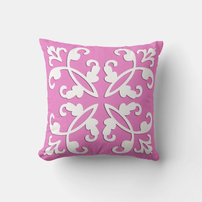 Lacy cutwork - vit över orchid rosa kudde (Framsida)