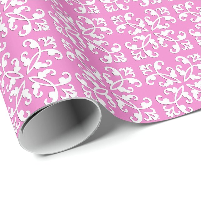 Lacy cutwork - vit över orchid rosa presentpapper (Rullad Hörn)