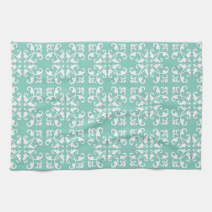 Lacy cutwork - vit över seafoamgrönt kökshandduk