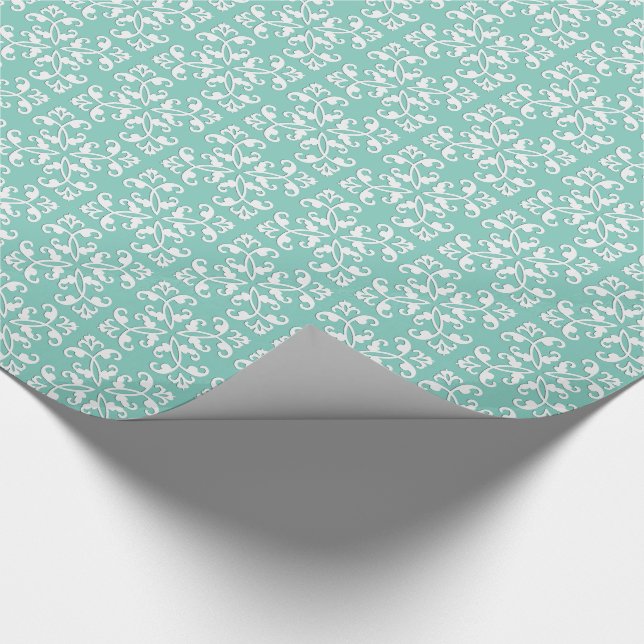 Lacy cutwork - vit över seafoamgrönt presentpapper (Hörn)