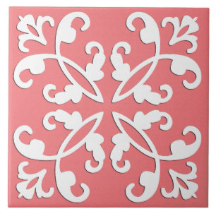 Lacy cutwork - white over azalea rosa kakelplatta