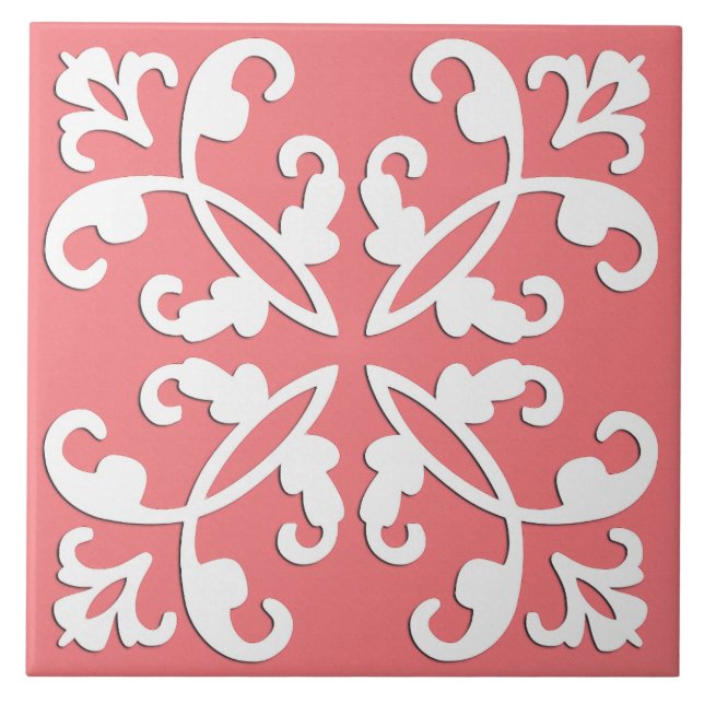 Lacy cutwork - white over azalea rosa kakelplatta (Framsidan)