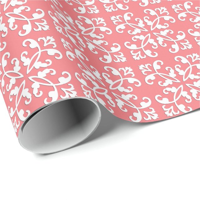 Lacy cutwork - white over coral rosa presentpapper (Rullad Hörn)