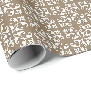 Lacy cutwork - white over taupe tan tan presentpapper