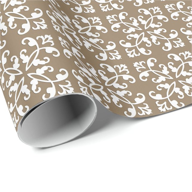 Lacy cutwork - white over taupe tan tan presentpapper (Rullad Hörn)