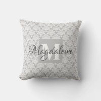 Lacy Grått & White Damask Namn & Monogram