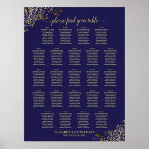 Lacy Guld 23 Bord Bröllop, marinblå marinblått Poster