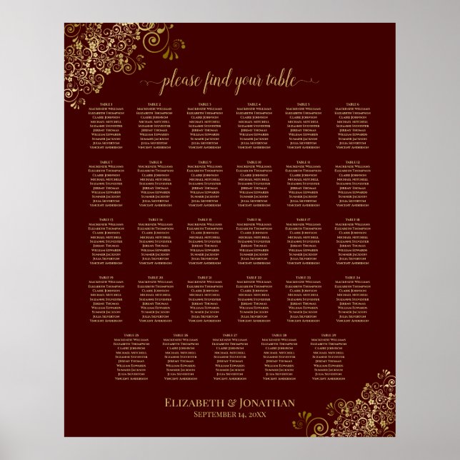 Lacy Guld 29 Bord Bröllop, sjöschablon Poster (Framsidan)