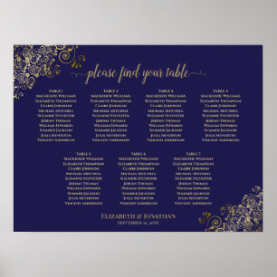 Lacy Guld 7, sjösjökortet Bord Bröllop, marinblått Poster